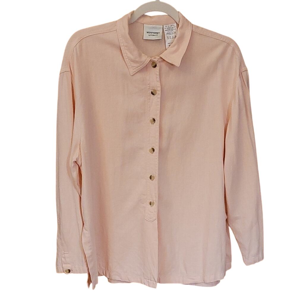 Monterey by Koret Blush Pink Button Front Shirt Soft Minimalist Casual M Classic